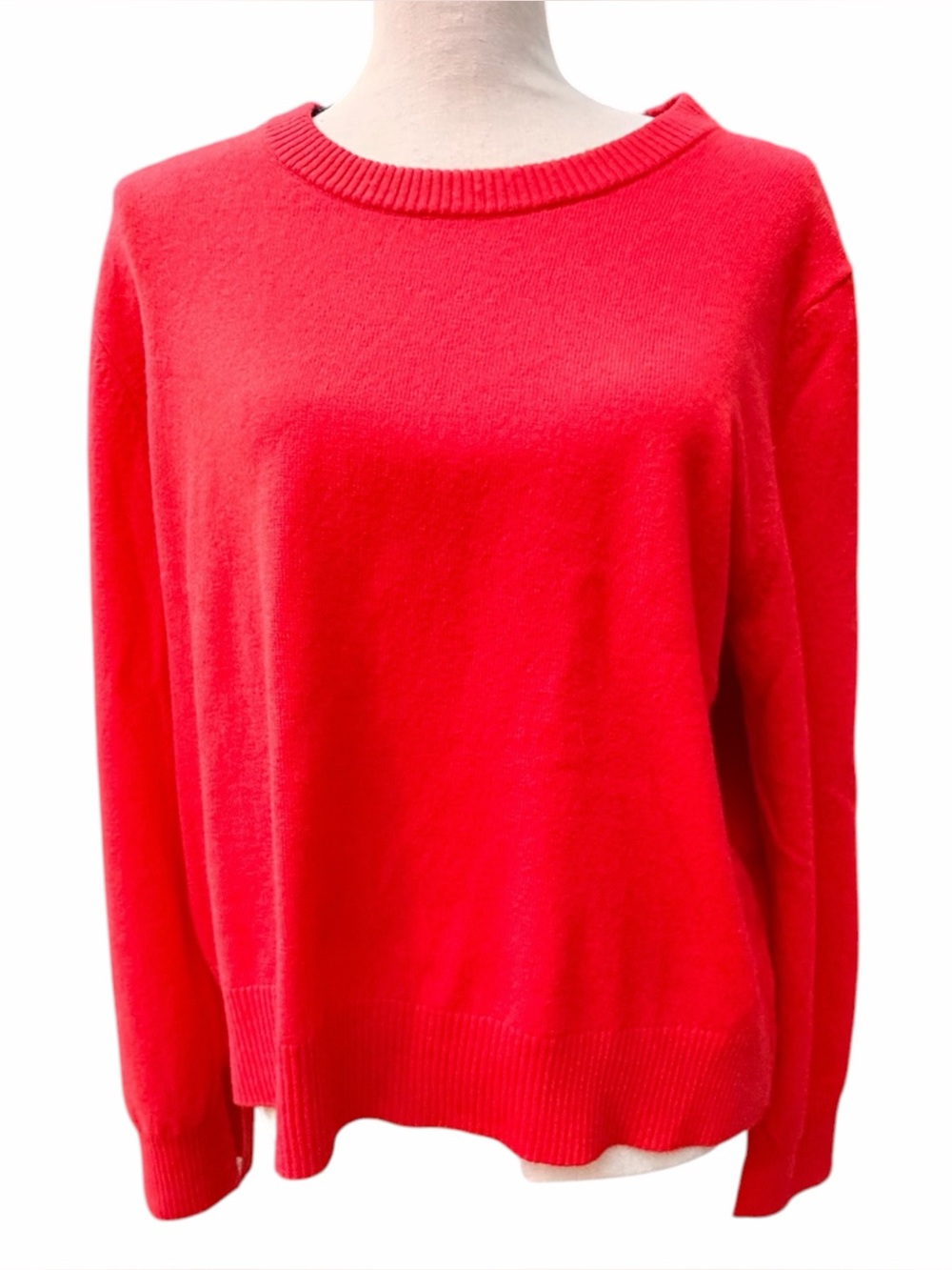 Akris Punto Orange Virgin Wool Cashmere Crewneck Sweater Split Cuff Sleeve Sz 12